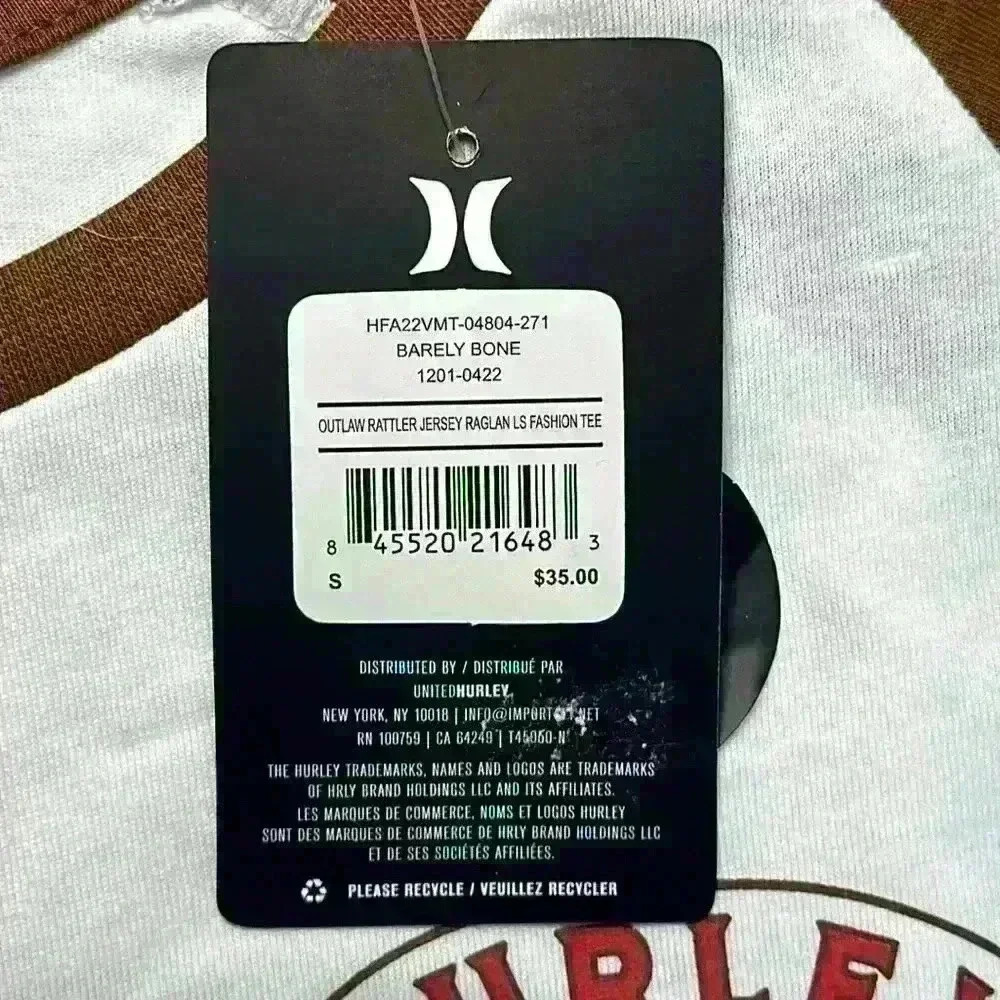 Hurley NWT Barely Bone Long Sleeve Rattler Jersey Raglan Mens Size Small - Picture 6 of 10